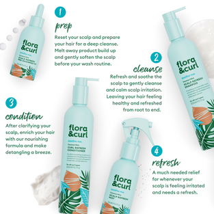 Scalp care routine for irritated, dry scalp from Flora & Curl.